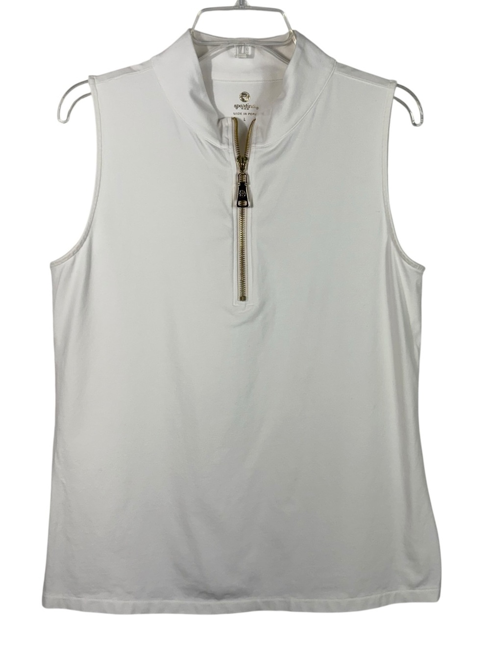 Spartina 449 Serena Half Zip Sleeveless Peruvian Cotton Cream Knit Vest Top L